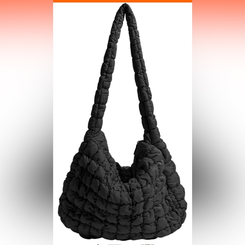 Quilted Puffy Hobo Black Shoulder Carryall Bag NWT